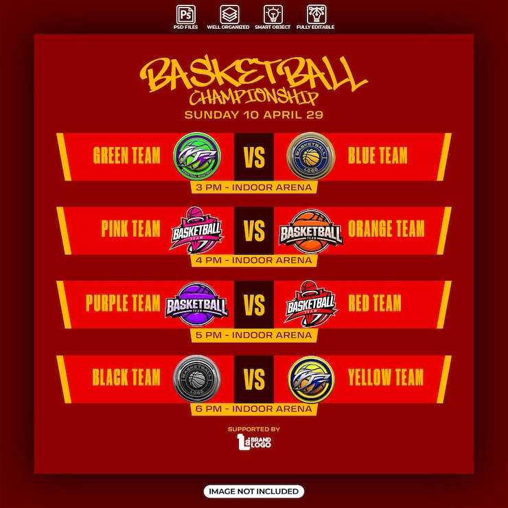 PSD plantilla de diseño del calendario del campeonato de baloncesto