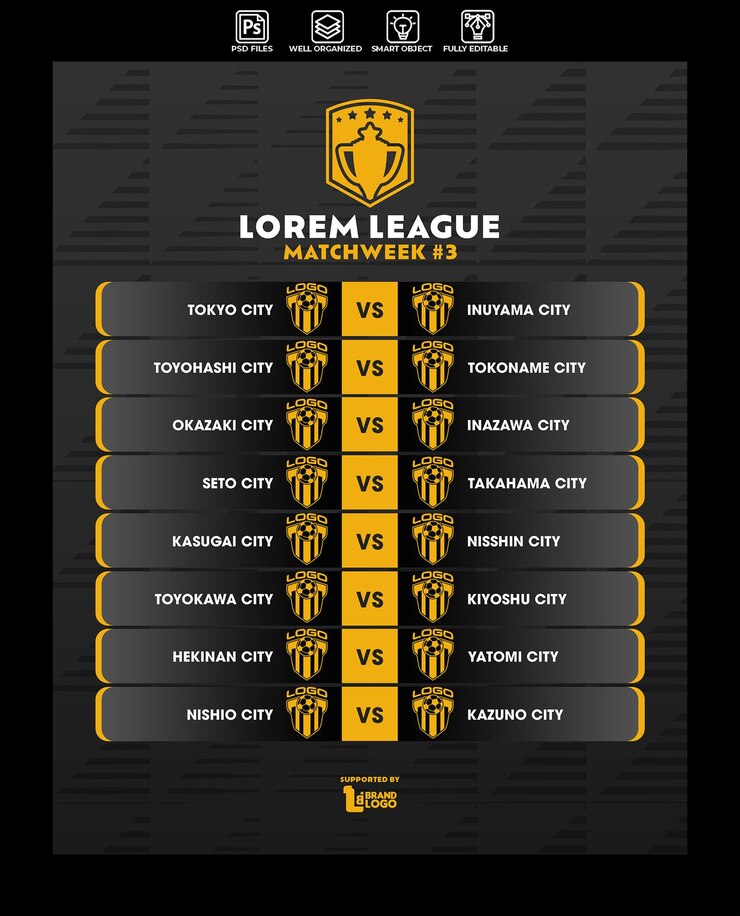 PSD plantilla de diseño de calendario de partidos de la liga de fútbol