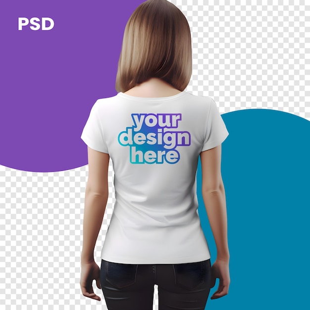 PSD plantilla de diseño de camiseta mujer en camiseta blanca en blanco psd mockup