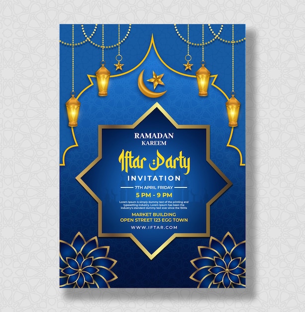 Plantilla de diseño de cartel decorativo de invitación de celebración de fiesta iftar