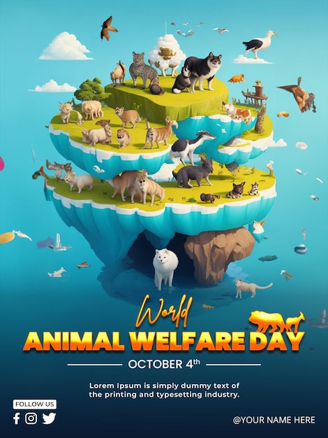 PSD plantilla de diseño de cartel del día de los animales psd