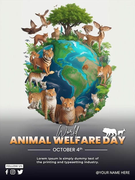PSD plantilla de diseño de cartel del día de los animales psd