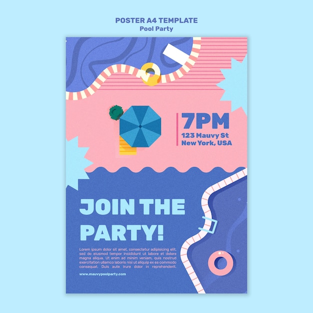 PSD plantilla de diseño de cartel de fiesta en la piscina