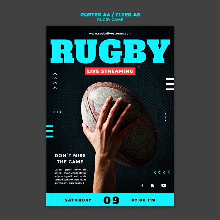 PSD plantilla de diseño de cartel de juego de rugby