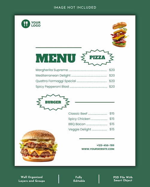 Plantilla de diseño de cartel de menú de comida de restaurante