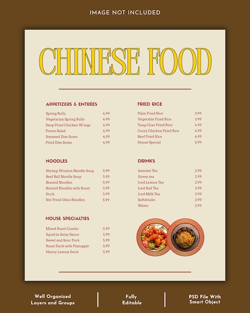 Plantilla de diseño de cartel de menú de comida de restaurante