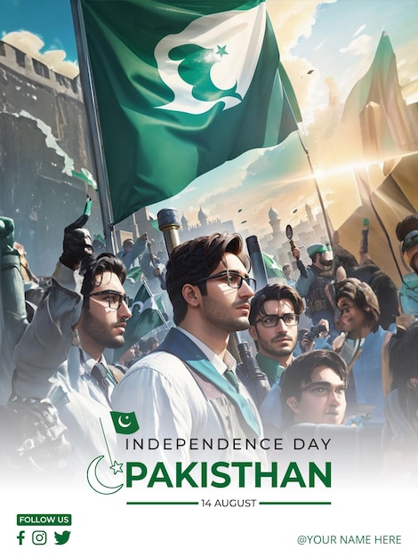 Plantilla de diseño de cartel de saludo del día de la independencia de pakistán psd