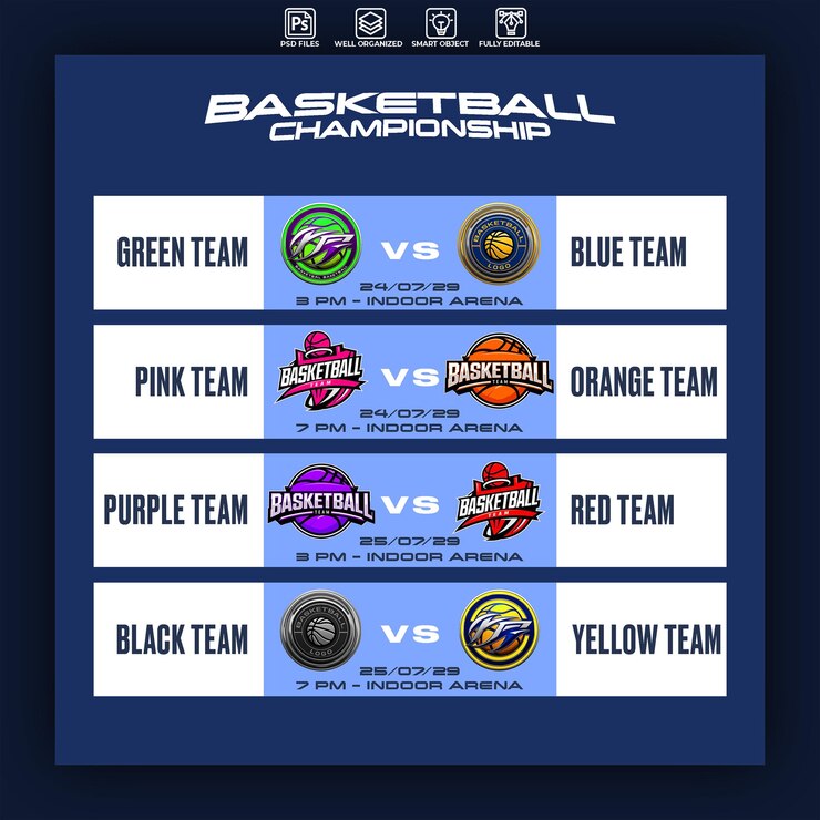 PSD plantilla de diseño de carteles de horario de baloncesto