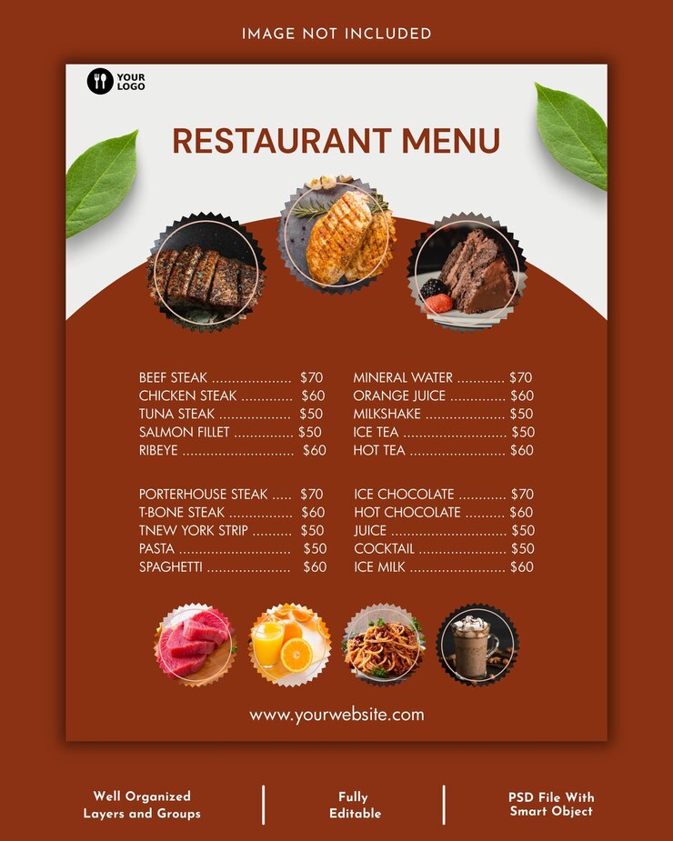 PSD plantilla de diseño de carteles de menús de alimentos de restaurantes