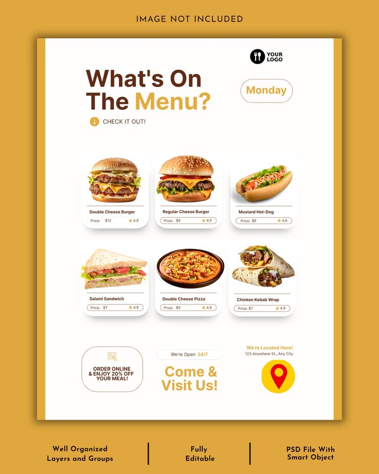 PSD plantilla de diseño de carteles de menús de alimentos de restaurantes