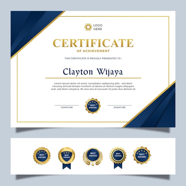 plantilla de diseño de certificado A4 simple moderno paisaje de color de lujo dorado azul 4