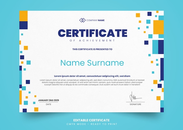 Plantilla de diseño de certificado abstracto moderno y simple