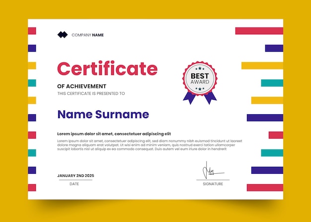 Plantilla de diseño de certificado moderno y simple