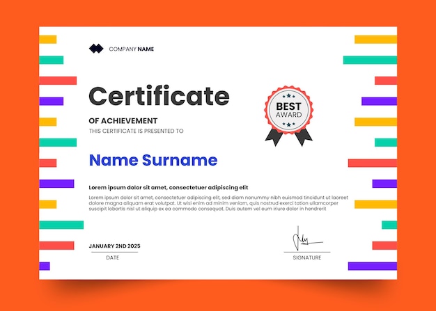 PSD plantilla de diseño de certificado moderno y simple