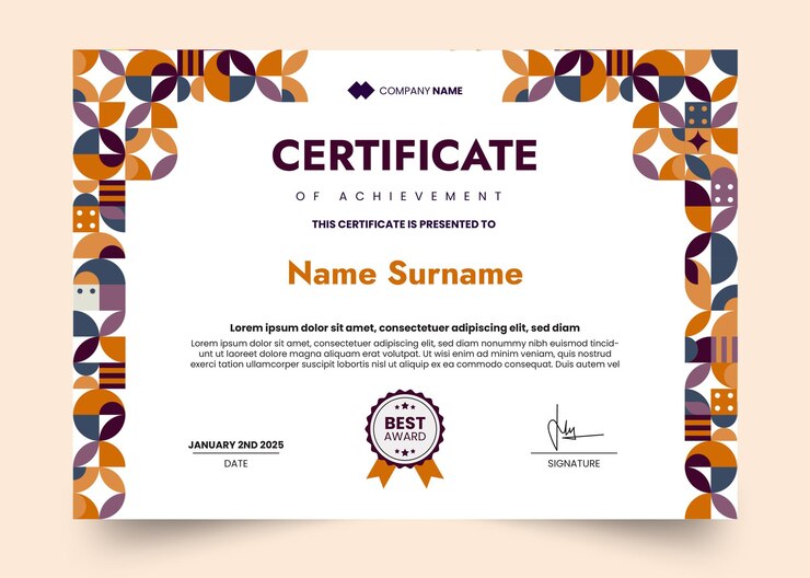 PSD plantilla de diseño de certificado vintage y mosaico