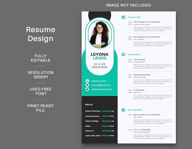 PSD plantilla de diseño de currículum o cv fresca y elegante para diseñadores