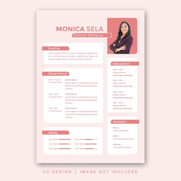 PSD plantilla de diseño de cv feminime mujeres simple minimalista diseño moderno currículum cv para mujeres rosa 2