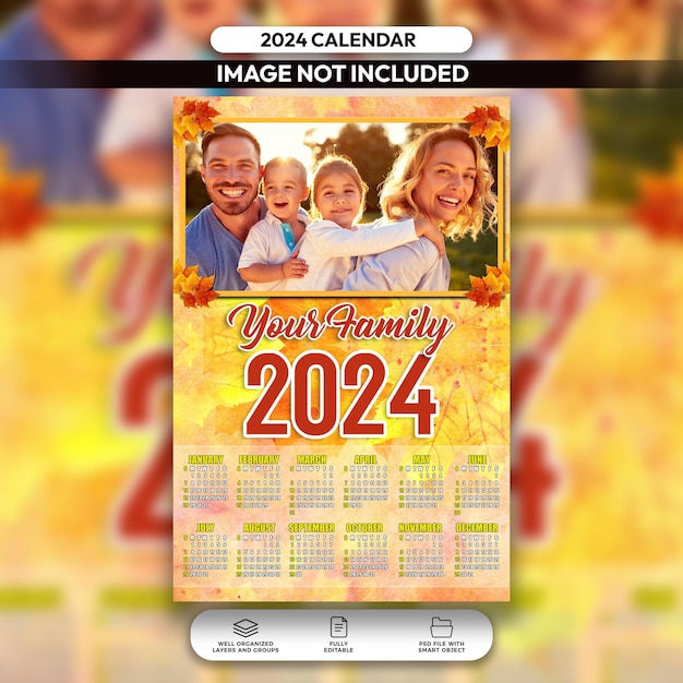 PSD plantilla de diseño de diseño de calendario familiar de otoño psd 2024