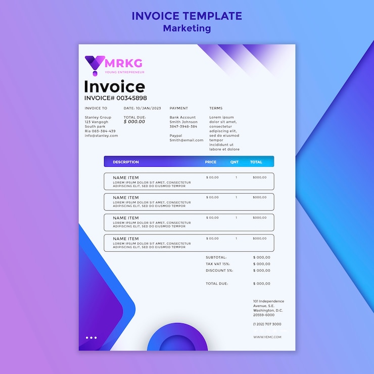 PSD plantilla de diseño de factura de marketing degradado