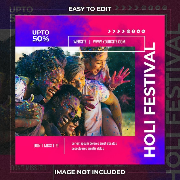 PSD plantilla de diseño del festival happy holi