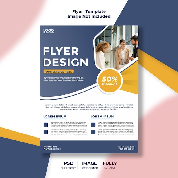 plantilla de diseño de folleto con un anuncio de descuento de 50