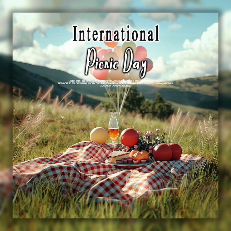 PSD plantilla de diseño de fondo o pancarta para el día internacional del picnic