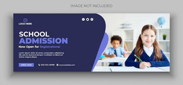 Plantilla de diseño de foto de portada de facebook de banner web de redes sociales de admisión a la escuela