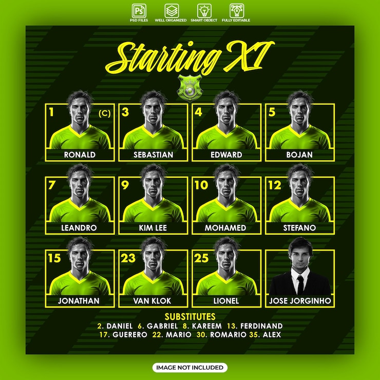 PSD plantilla de diseño gráfico del equipo de fútbol xi