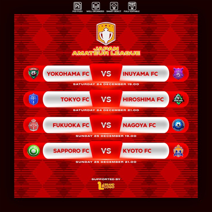 PSD plantilla de diseño gráfico del horario de los partidos de fútbol