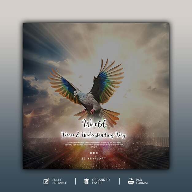 PSD plantilla de diseño gráfico y de redes sociales del día mundial de la paz y el entendimiento