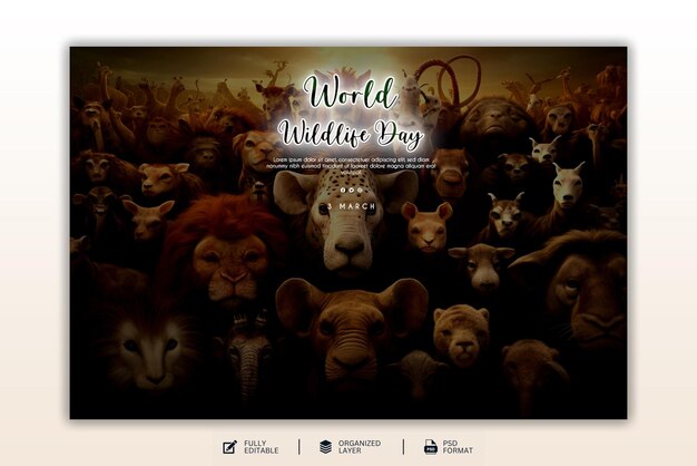 PSD plantilla de diseño gráfico y de redes sociales para el día mundial de la vida silvestre