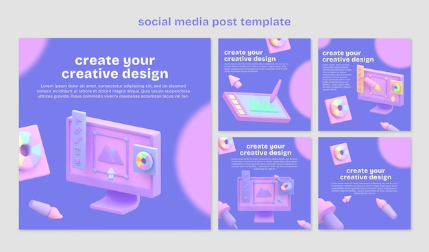 Plantilla de diseño gráfico para redes sociales con ilustraciones en 3D