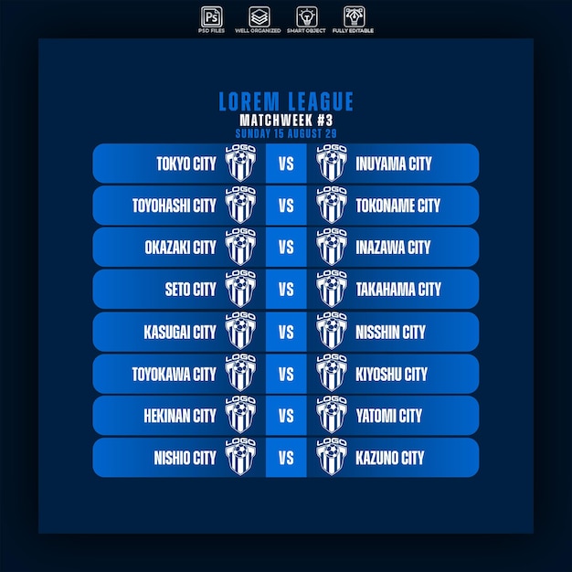 plantilla de diseño gráfico de la semana del partido de la liga de fútbol