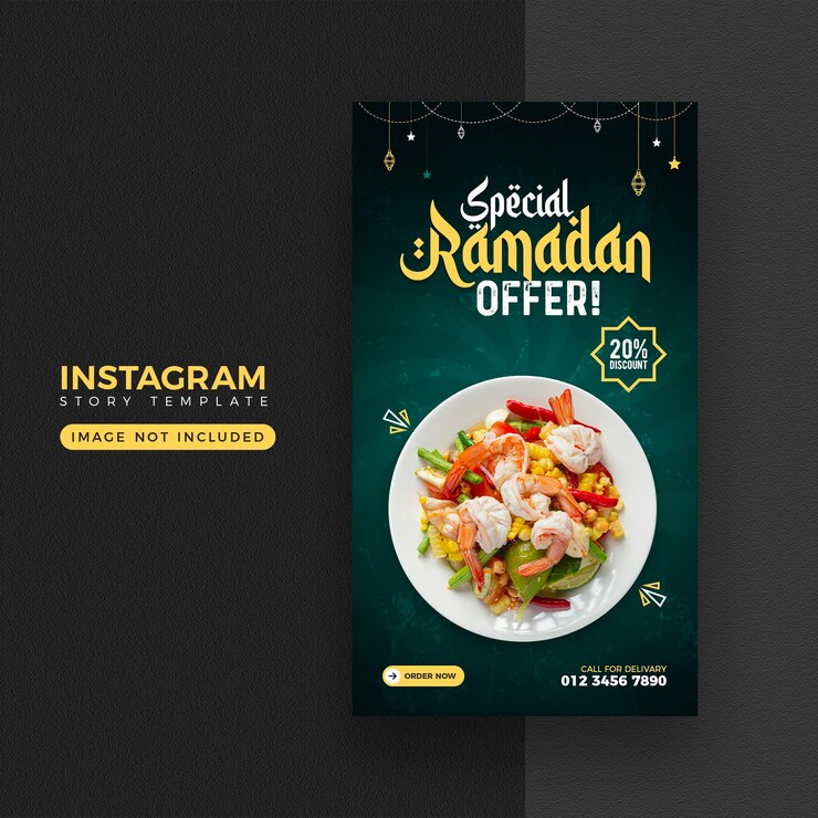PSD plantilla de diseño de historia de redes sociales de comida de ramadán