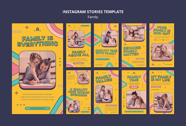 Plantilla de diseño de historias familiares de instagram