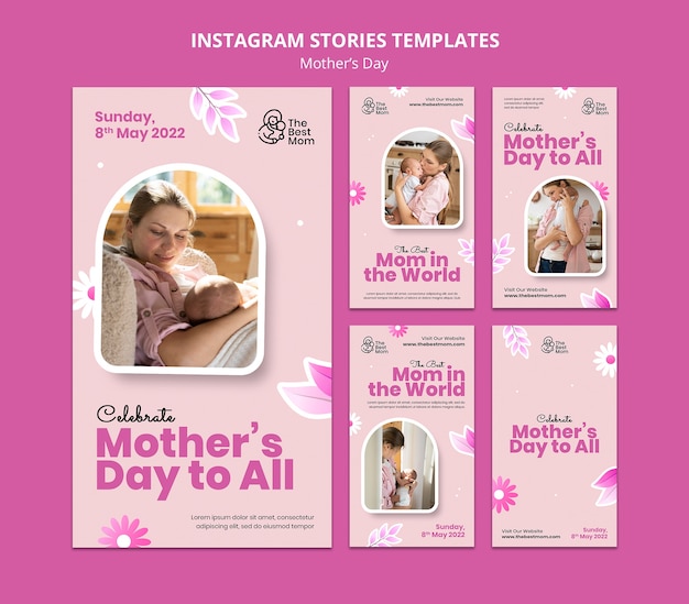 Plantilla de diseño de historias de instagram del día de la madre floral