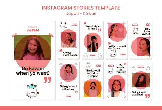 Plantilla de diseño de historias de instagram de kawaii de japón