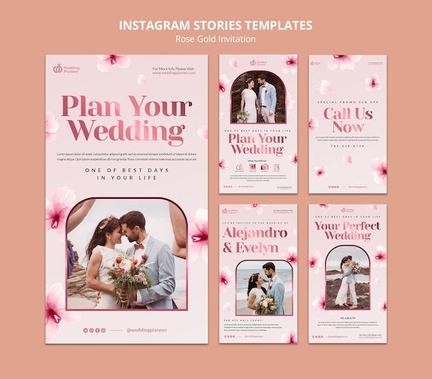Plantilla de diseño de historias de instagram de oro rosa
