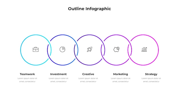 Plantilla de diseño de infografía de esquema Diagrama de progreso con 5 elementos de círculos
