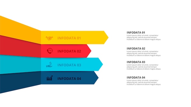 PSD plantilla de diseño infográfico de flechas visualización de datos comerciales con 4 opciones concepto de proceso de desarrollo