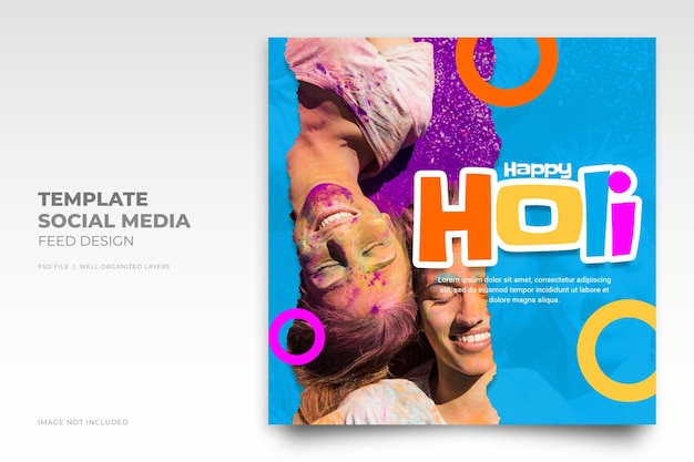 PSD plantilla de diseño de instagram de redes sociales del festival holi de acuarela