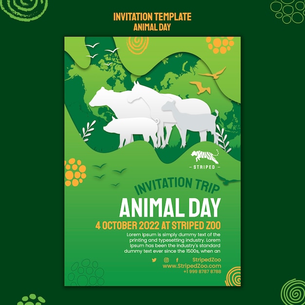 Plantilla de diseño de invitación del día de los animales