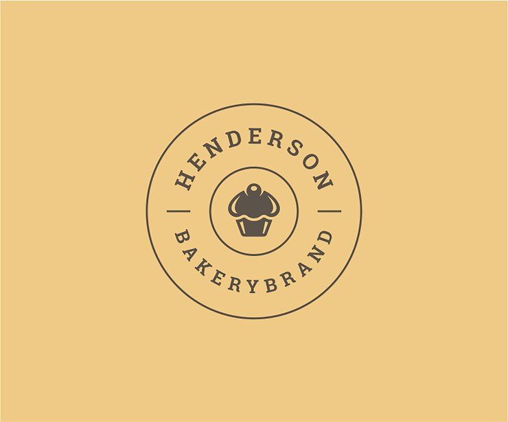 PSD plantilla de diseño de logotipo de panadería de círculo vintage marco curvo vector de cupcake de postre dulce