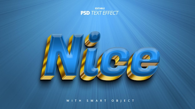 Plantilla de diseño de maqueta de efecto de texto 3d agradable de oro azul