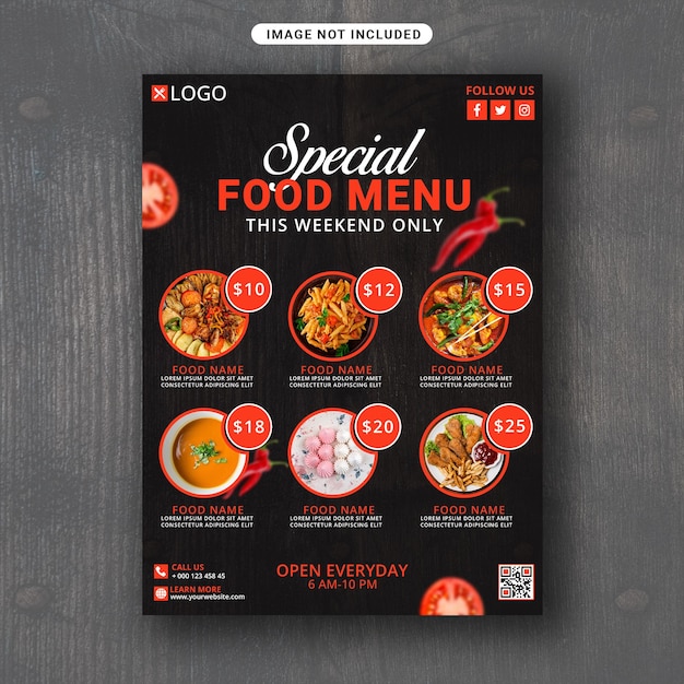 plantilla de diseño del menú de alimentos de PSD