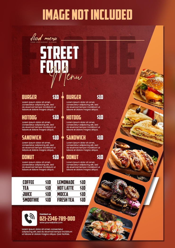 PSD plantilla de diseño de menú de comida para restaurantes
