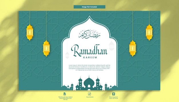 Plantilla de diseño minimalista de publicación de saludo de Ramadhan Kareem Banner web