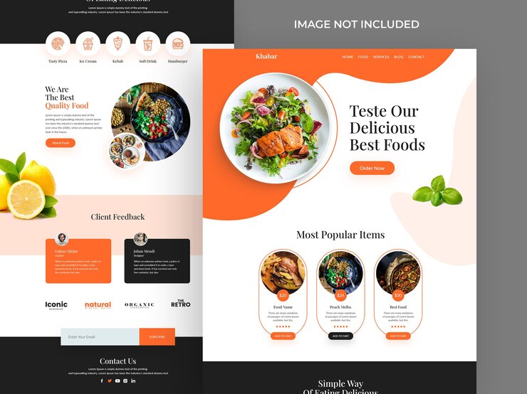 PSD plantilla de diseño de página de destino de alimentos