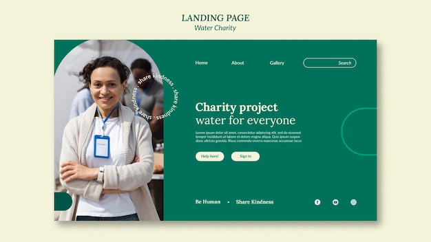 Plantilla de diseño de página de destino de caridad de agua