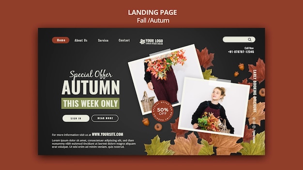 Plantilla de diseño de página de destino de otoño
